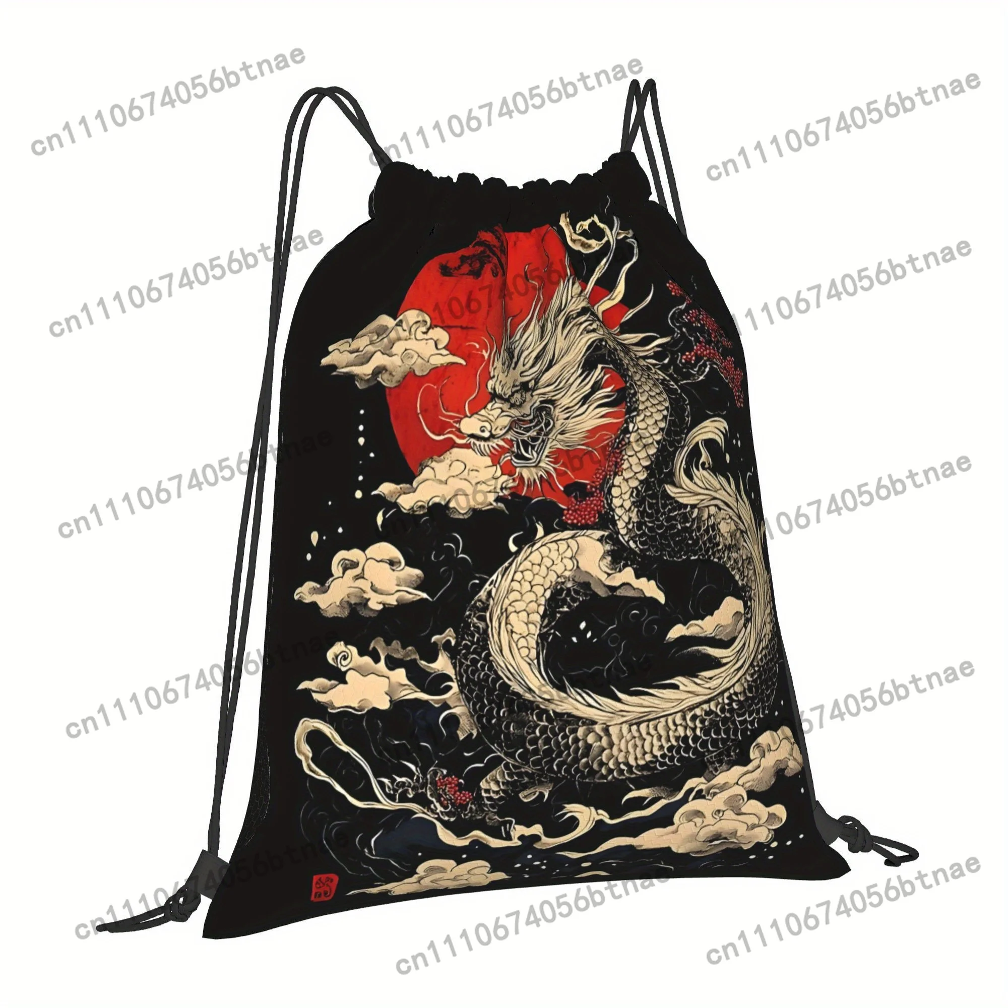 Durable Drawstring Backpack Featuring a Japanese Dragon Design, Perfect for Hiking, Gym, And Travel, Suitable for Both Men And W