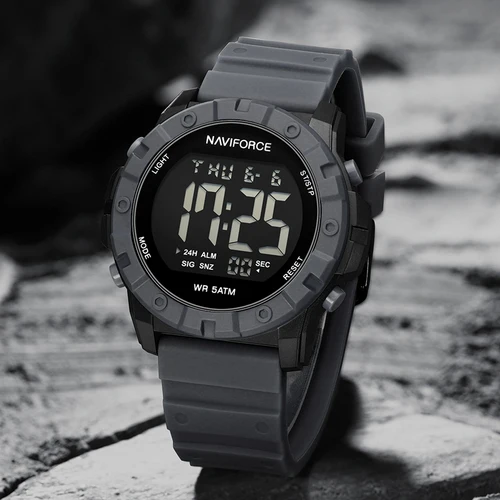 NAVIFORCE, reloj Digital militar deportivo Original para hombre, pantalla LCD de cuarzo, relojes impermeables, relojes de pulsera electrónicos de silicona
