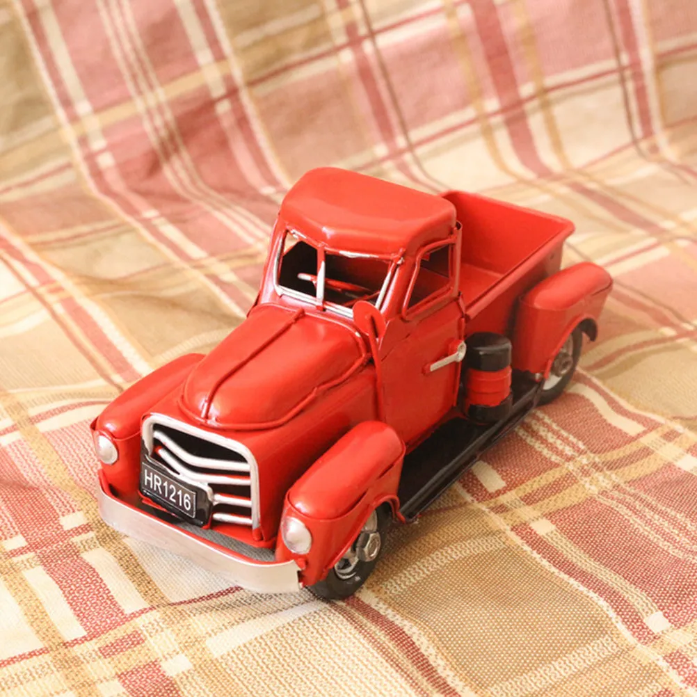 Christmas Red Truck Decor Vintage Iron Car Ornament Desktop Decoration Holiday Centerpiece Rustic Xmas Home Office Decor
