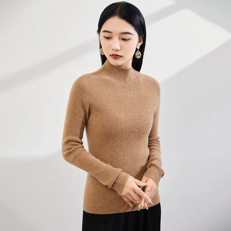 PureCashmere Sweater With A Semi High Neck And 100 Cashmere Slim fit, Versatile Knit Base Sweater for Women