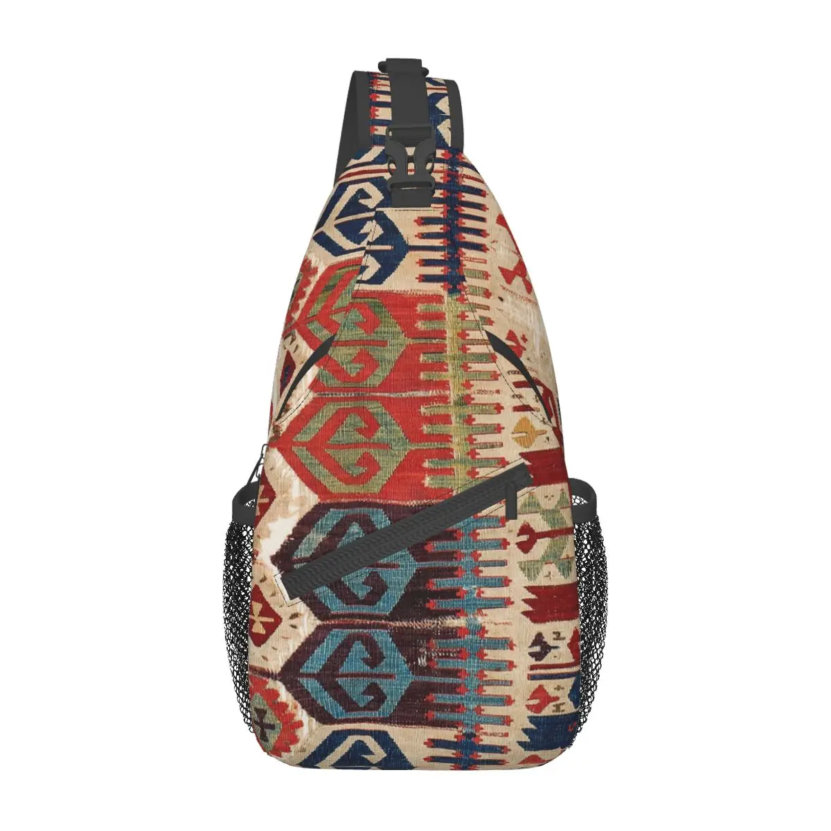 Sac à bandoulière Kilim turc antique, sac à dos à bandoulière, sac de poitrine Boho Vintage, sac à dos persan initié, sac à dos de randonnée, cartable de voyage et de camping