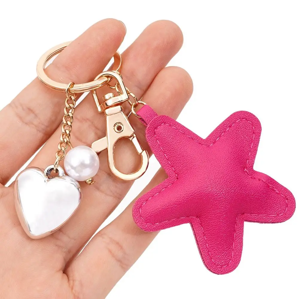 Charm PU Star Shape Keychain Heart Star Car Key Holder Leather Keyring Bag Hanger Backpack Decor Colorful Pendant Bag Hanging