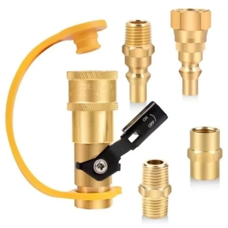 North‑American RV Quick Connect Adapter 1/4 Inch With Cut‑Off Switch Valve 5‑Piece Set Gas Fitting Replacement Accessory