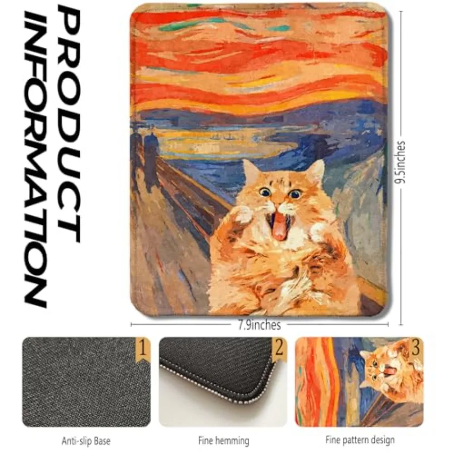 Funny Scream Cat Mouse Pad, Orange Cat Gifts Mouse Pads for Wireless Mouse Computers Laptop Desk Accessories, Cats Office Suppl