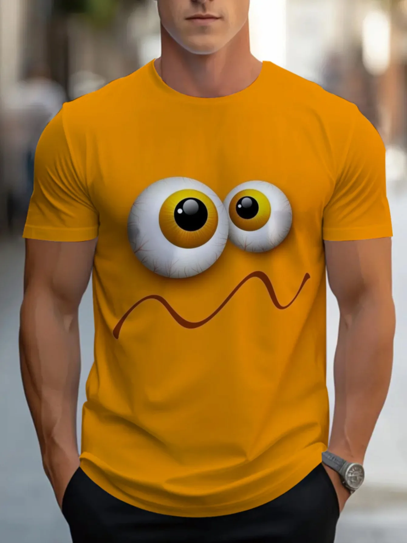 

Summer New 3D Printed Funny Face Men T-shirt Fashionable Men Holiday Short-sleeved Casual O-neck Loose Polyester Streetwear Tops