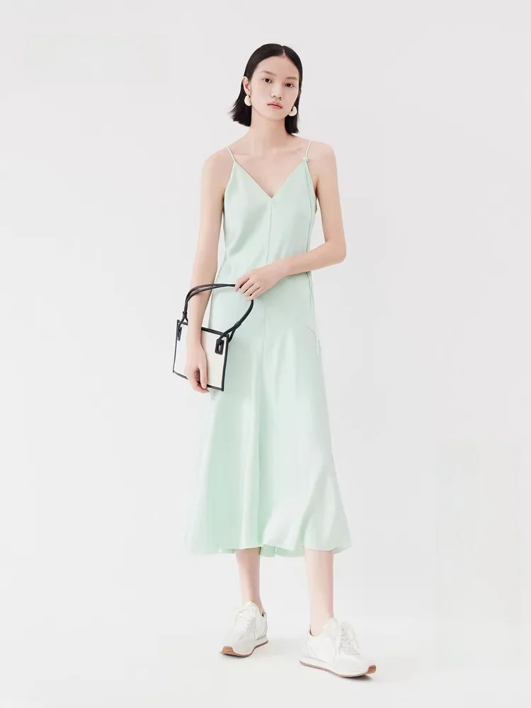 

Edition Acetate Strap Dr Women's Spring New Sle Button Tie Fi Tail Long Skirt EBRS035 V-ne Svel Midi Dr