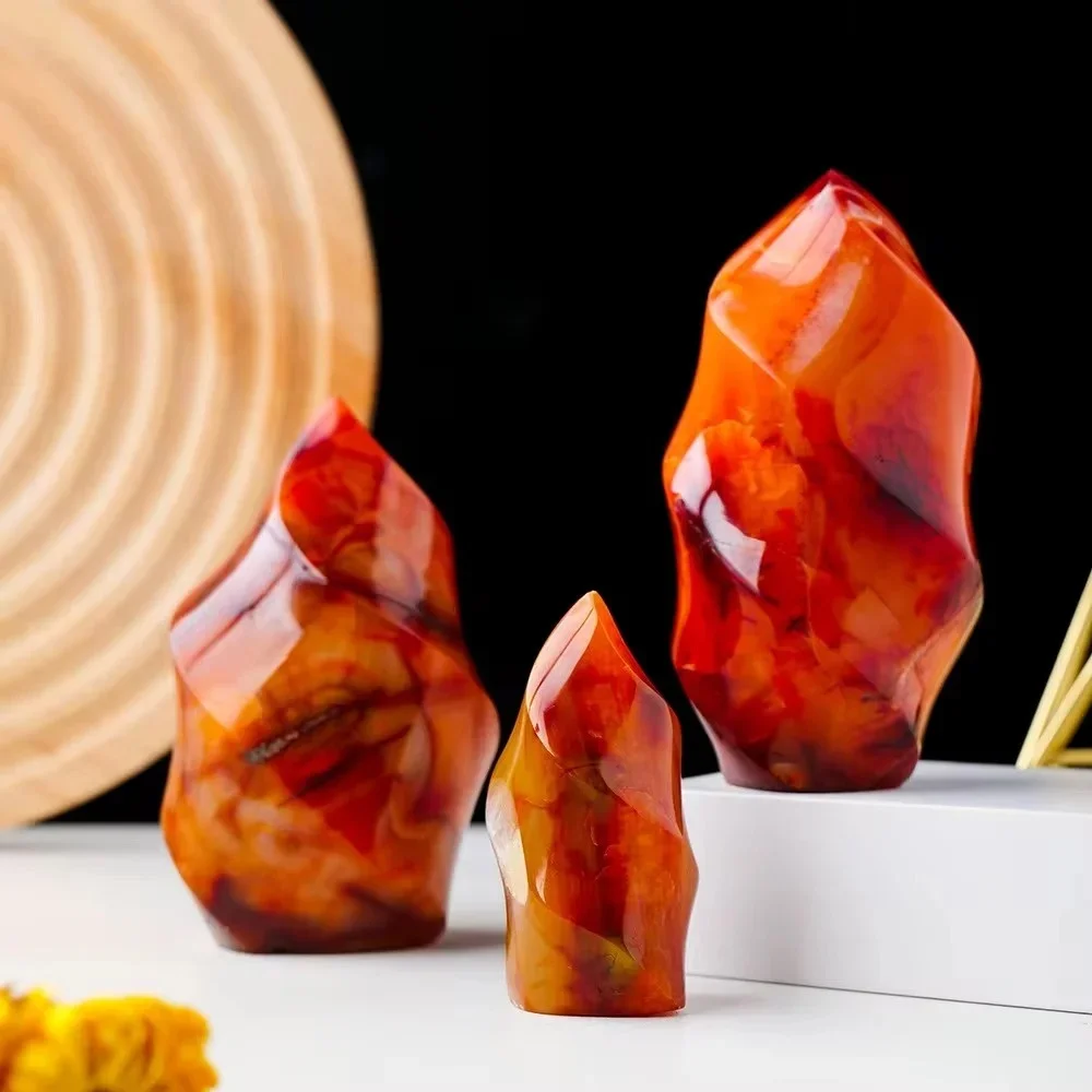 Red Agate Torch Crystal Flame Natural Carnelian Quartz Gemstone Free Form Fire Crystals Healing Reiki Meditation Stone 1Pc