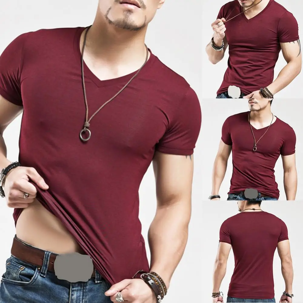 Camiseta de Fitness con cuello en V para hombre, ropa de M-5XL, Tops, novedad de 2022