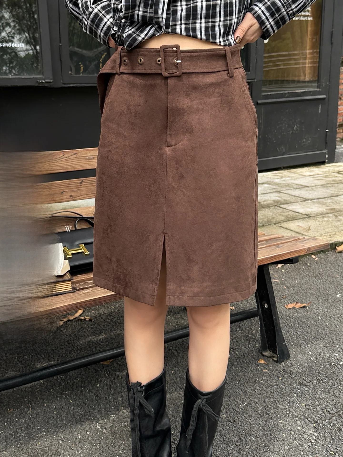 

Юбка-трапеция с высокой талией Qiwen Vintage Beau Retard, замша, приятная для кожи, дышащая, из полиэфирного волокна, асимметричная, повседневная