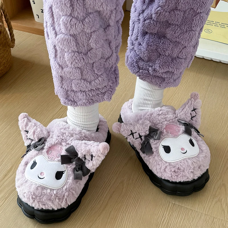 

Kuromi Cinnamoroll Hello Kitty Winter Cartoon Girl Slippers Cute Fleece-Lined Thicken Keep Warm Non-Slip Comfortable House Shoes