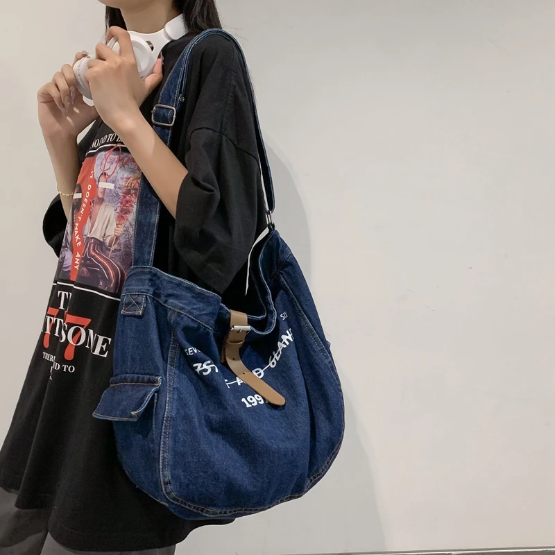 Letter Denim Women's Bag 2022 Trend Jeans Shoulder Bag High Quality Shopping Bag Eco Bag Korean Canvas Messenger Bag Y2K Satchel