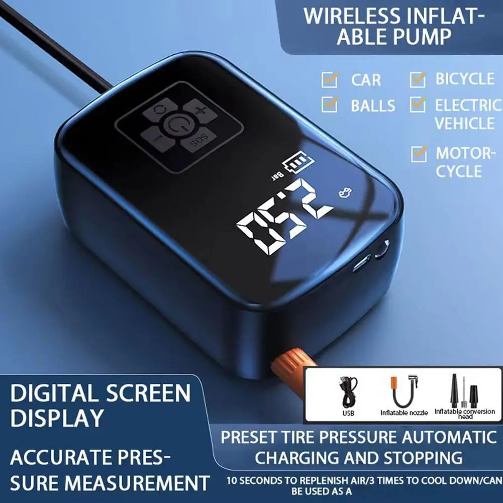 

Car Air Pump Air Compressor Electric Wireless Tire Inflator Pump with Digital Display for Motorcycle Bicycle Auto Tyre Ball H6G1