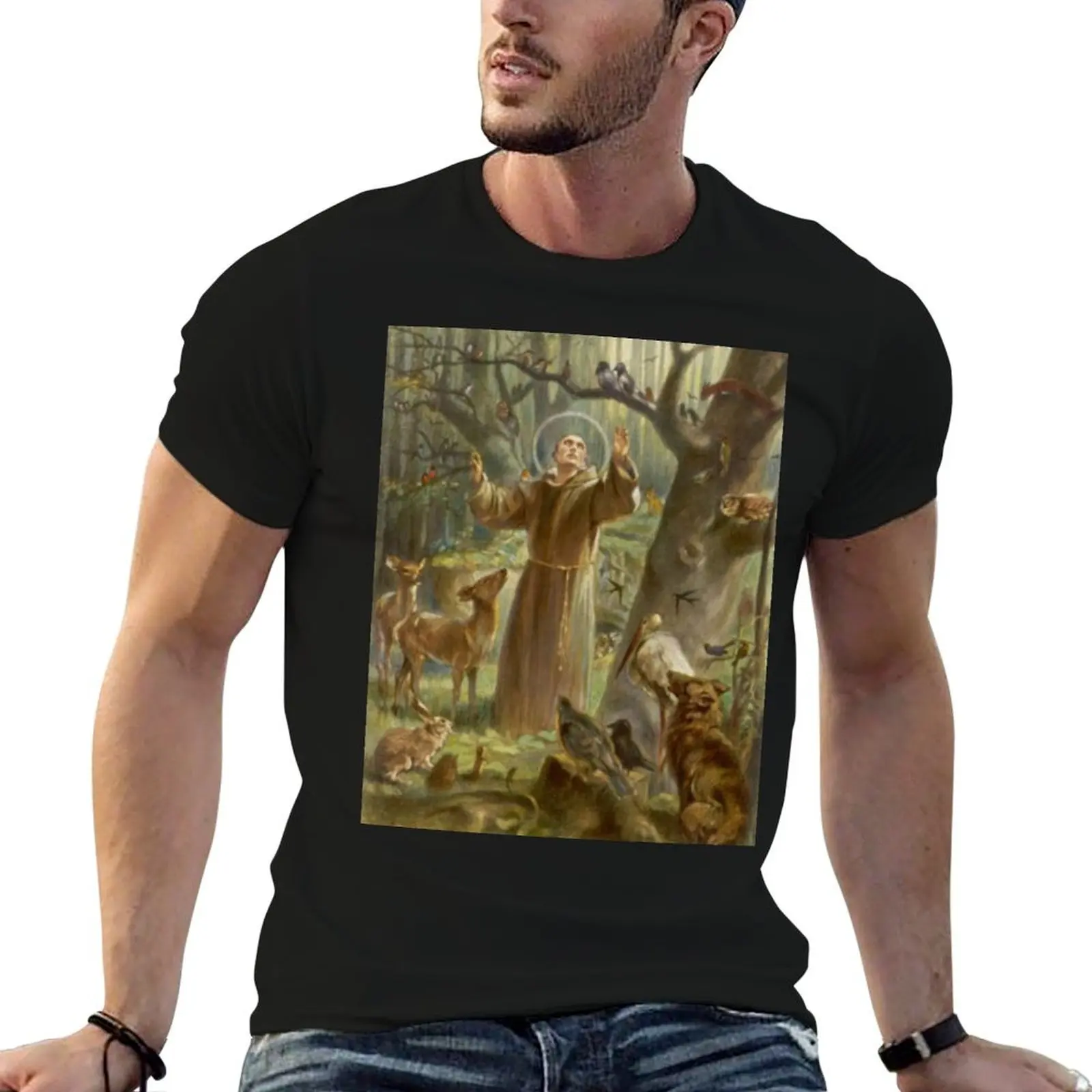 

to t t custom man Animals St. the Preaching shirt T-Shirt Francis Assisi of casual shirt print