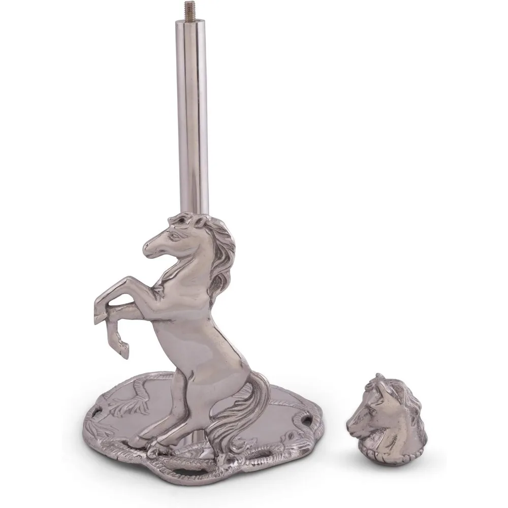 حامل مناشف ورقية مزخرفة بطابع حصان من الألومنيوم، قائم بطول 14.5 بوصة، حامل مناشف معدني مع كلمة مفاتيح بذيل طويل #3