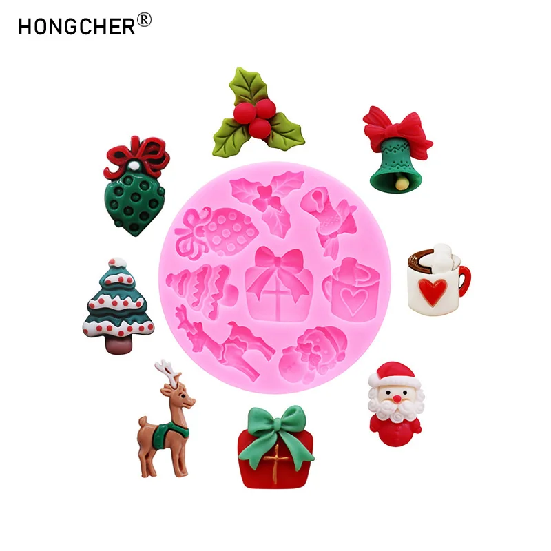 Christmas Series Bells Christmas Tree Snowman Snowhouse Chocolate Cake Silicone Mould DIY Resin Jewellery Accessories Drop Mold