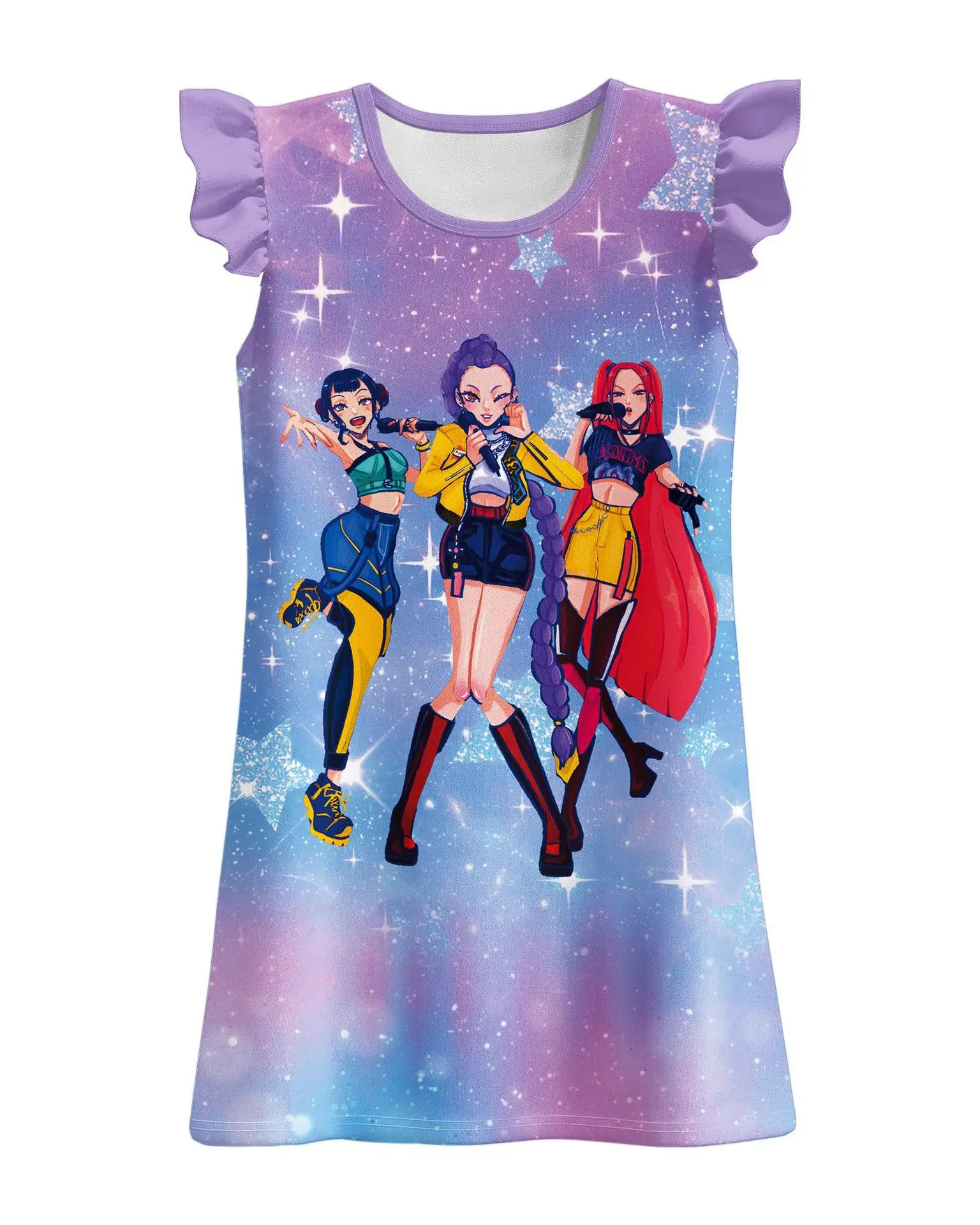 فستان K-Pop Cosplay للأطفال شيطان الصيادين صيفي قصير الأكمام للفتيات الصغيرات فساتين غير رسمية للأطفال قمصان نوم كرتونية ملابس نوم #6