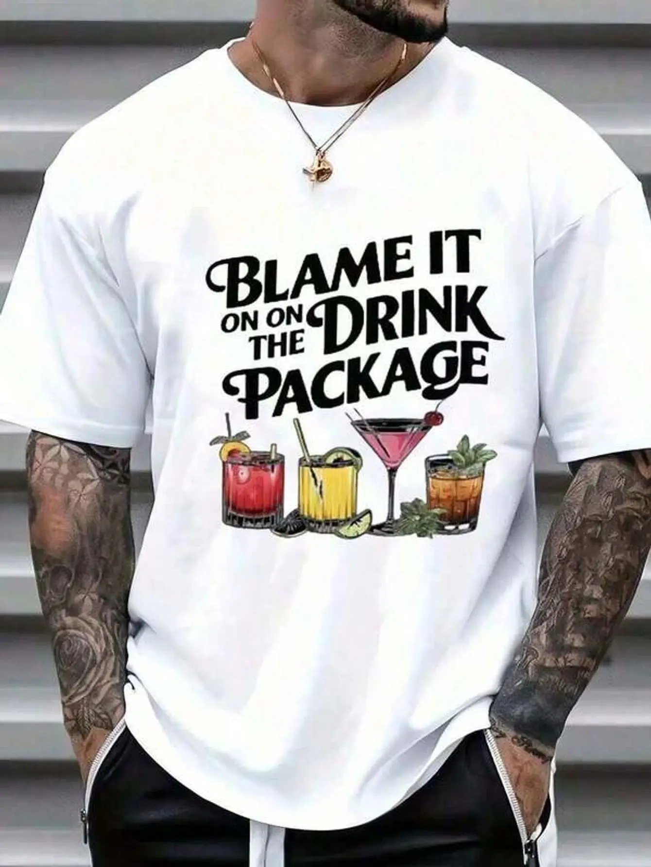 Life Aesthetics-Blame It On Drink Package-Shirt - Camiseta divertida para beber, camiseta informal de algodón con cuello redondo, camiseta suave y transpirable de verano - Para fiestas, vacaciones, escapadas de fin de semana, camareros, amantes de los cócteles, amigos. Camisetas.