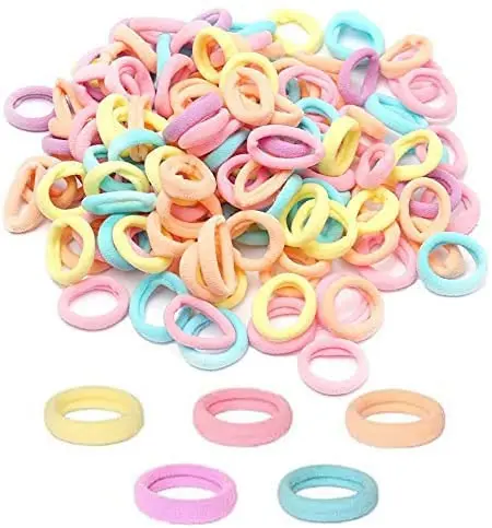 

200Pcs Baby Hair Ties, Soft Cotton Toddler Hair Ties 1 Inch Multicolor Seamless Hair Bands for Girls Kids