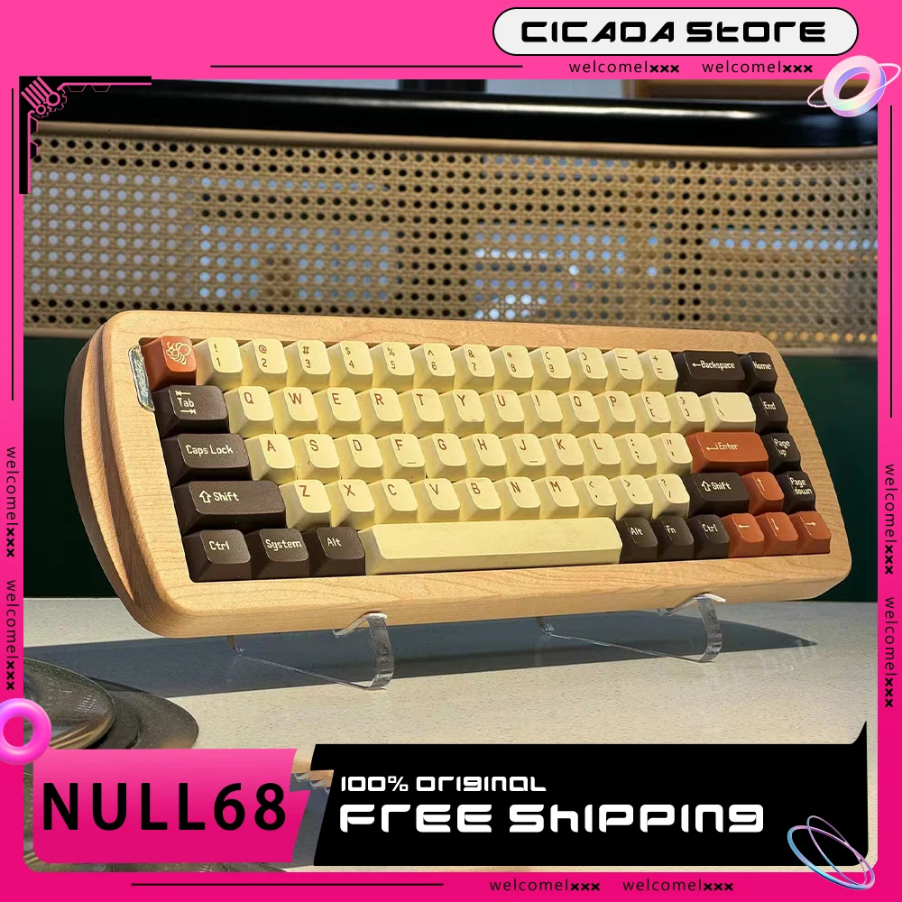 Null68 Mechanical Keyboard Kit Tri Mode Wireless  Keyboard Kits Custom Wooden Hot Swap Solid Wood VIA Keyboards PC Accessories