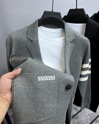 High end brand men's knitted sweater cardigan popular autumn winter fashionable striped design Korean custom casual warm coat
