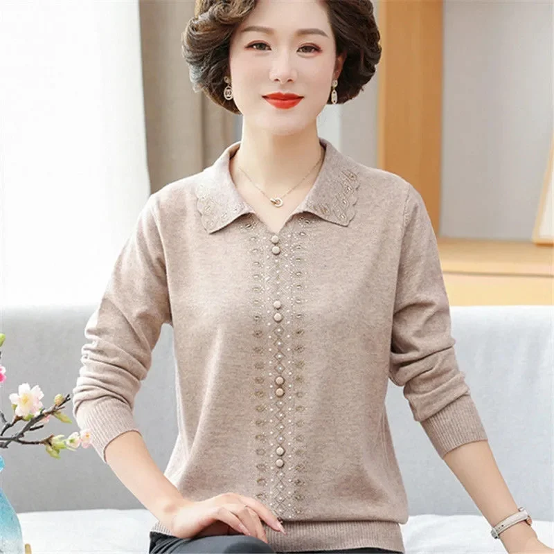 2024 New Middle-aged Mother\'s Sweater Women\'s Pullovers  Spring Autumn Casual Elegant Cashmere Sweater Knitwear Female