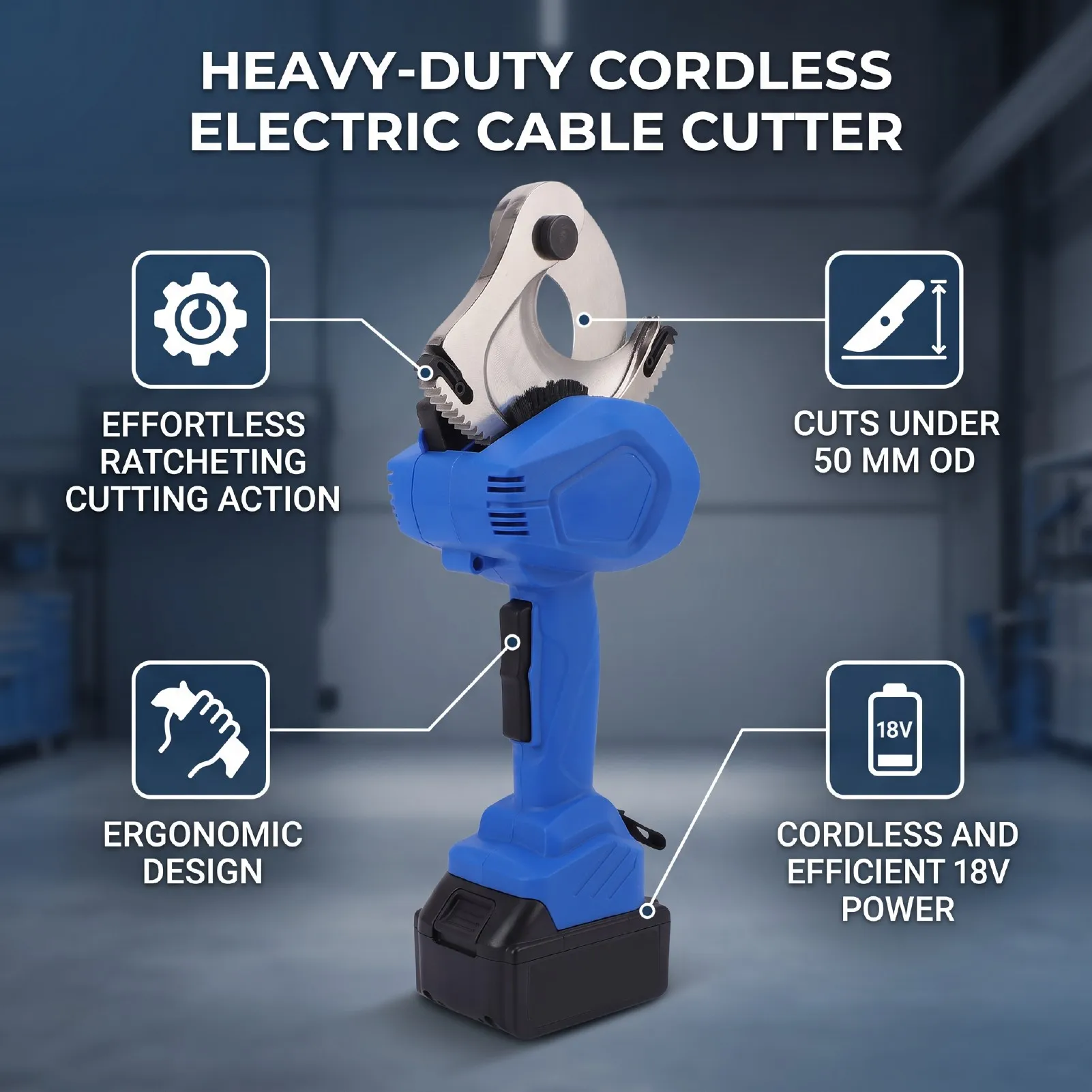 Heavy Duty Electric Ratcheting Cable Cutter Cordless Cable Cutting Machine for Outer Diameter Under 50mm Copper and Aluminum