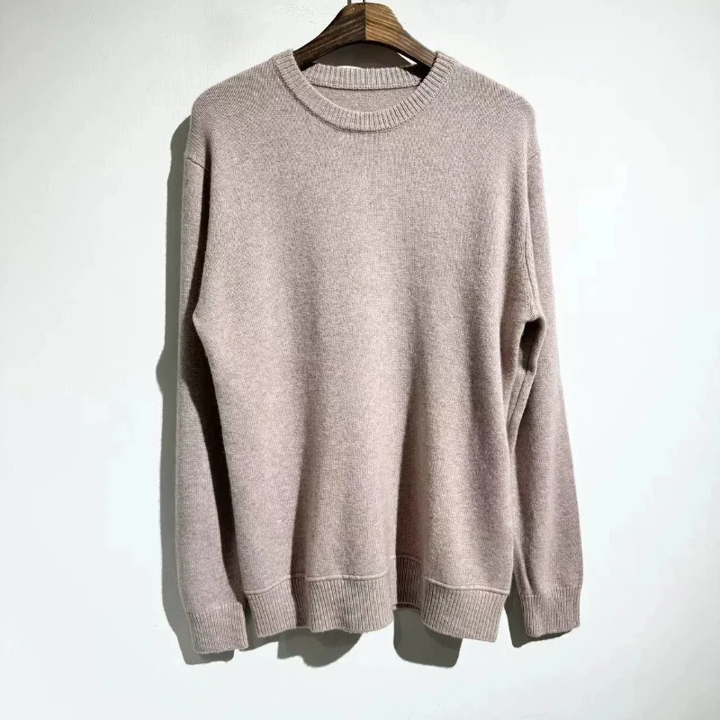 24AW New Sweater Round Neck Loose Thickened Wool Sweater Knitted Bottoming Shirt Men Long Sleeve Men's Bottom Shirt Mens