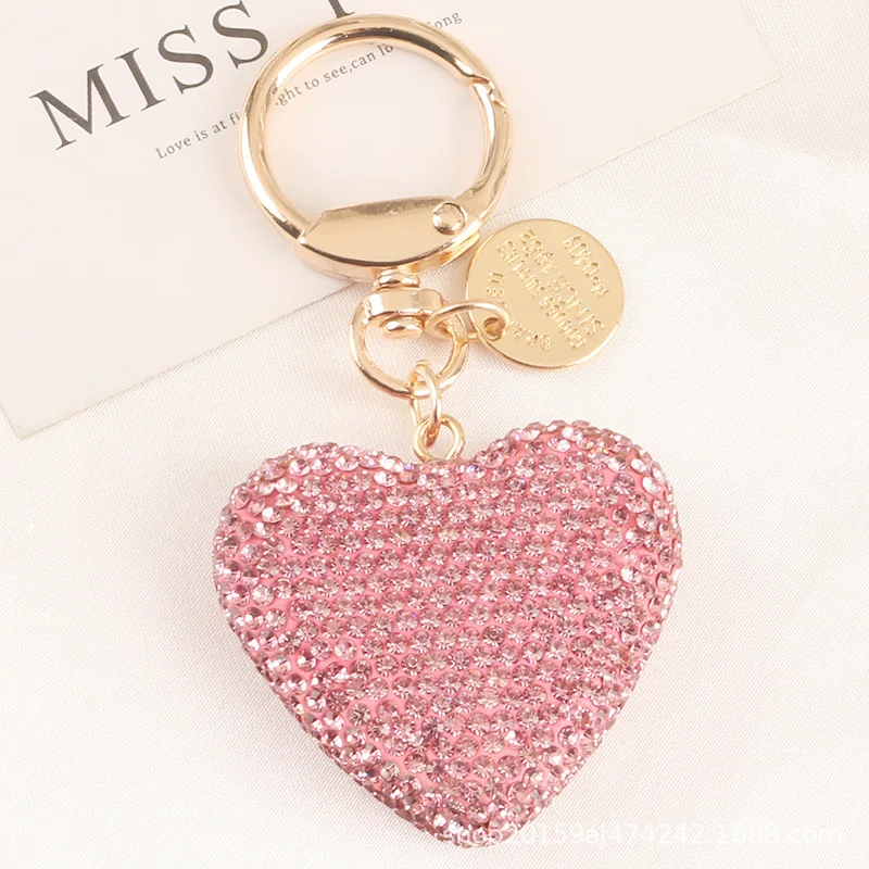 Rhinestone Keychain Heart Key Chains Peach Heart Car Keychain Women Handbag Bag Pendant Metal Crystal Keyring Accessories Gift