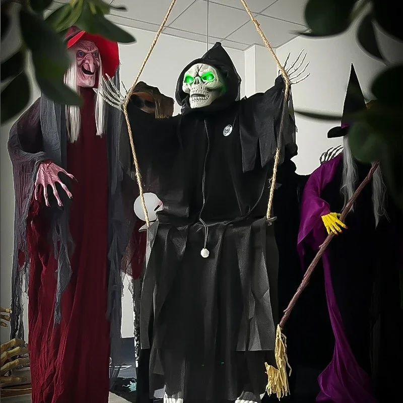 Хэллоуин качающаяся цепочка висит призрак голосовой активированный светящийся череп дом с привидениями ужас украшения кулон реквизит