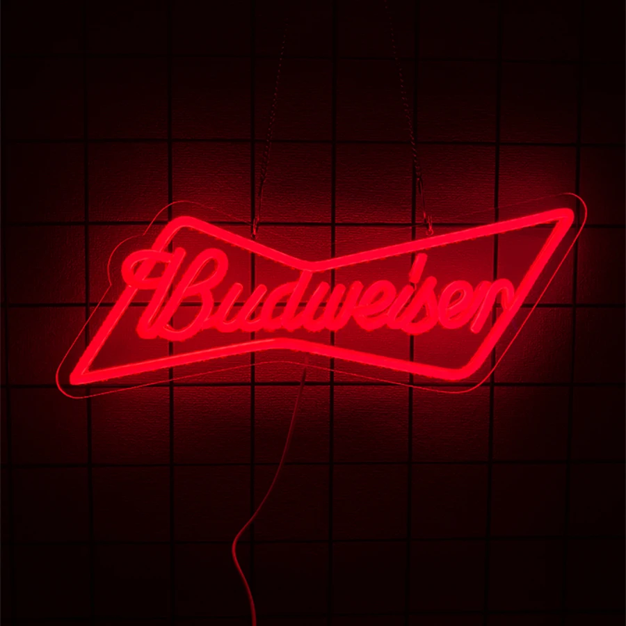 علامة النيون Led للبيرة من Budweiser، شعار الأعمال على شكل حرف Icon، يستخدم لأبواب ونوافذ المتجر والمطاعم وديكور متجر المشروبات الباردة. #3
