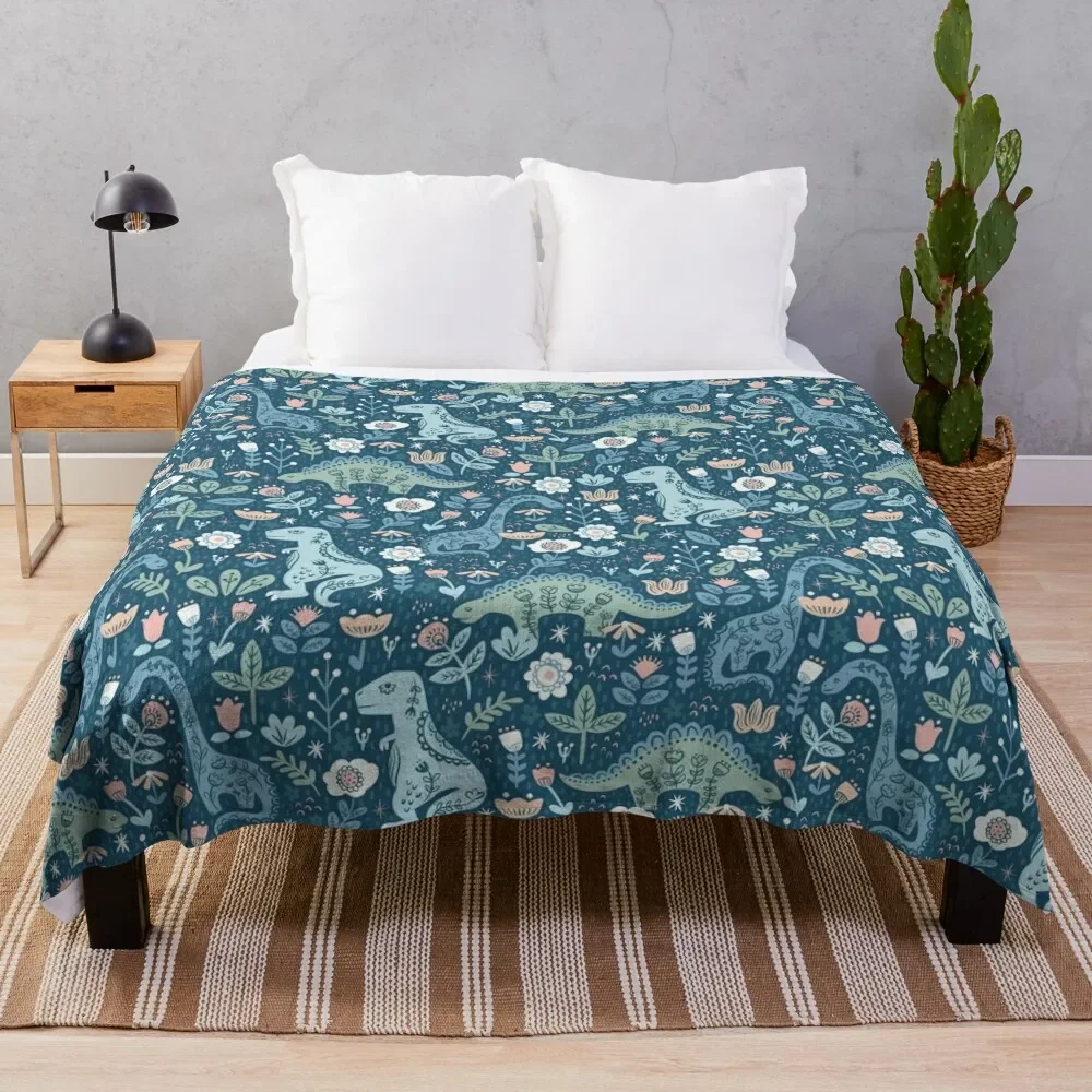 

Folk Dinosaurs in Blue Throw Blanket Decorative Beds Beautifuls Blankets