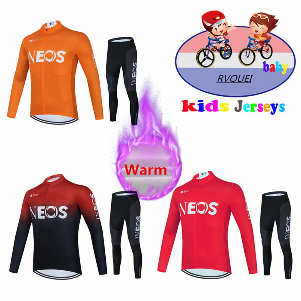 Baby 2023 Kids Winter Cycling Jersey Set MTB Ineos Warm Bike Boy Thermal Fleece Bicycle Clothing Suit Maillot Ciclismo Hombre