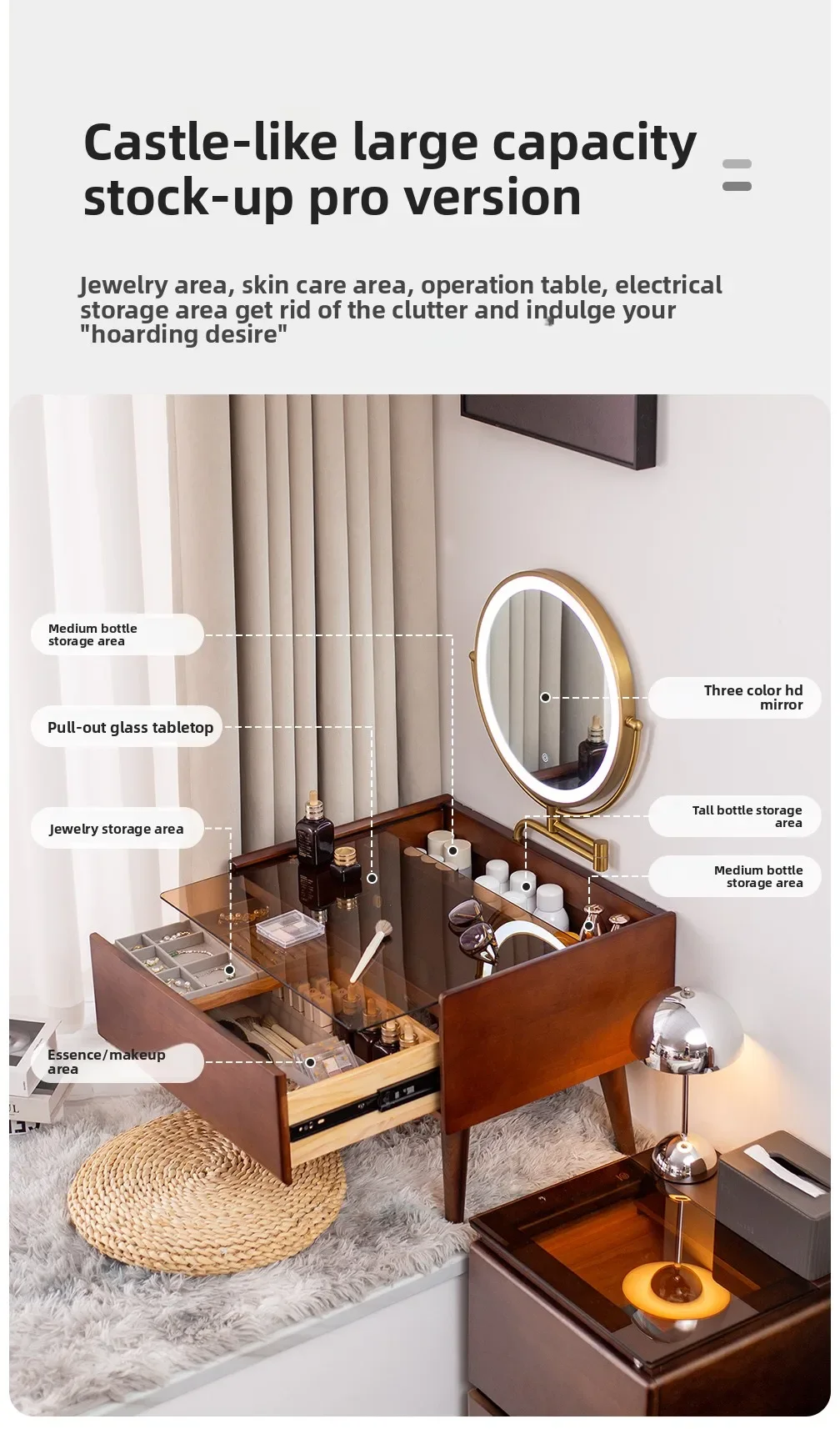 Dresser, bedroom bay window special small apartment, all solid wood makeup table on the balcony, desk integrated