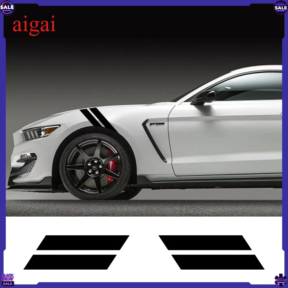 Car Double Bar Hood Fender Hash Mark Side for Ford Mustang GT500 GT350 GT Auto Graphics Stripes Sport Vinyl Decor Decal Kit