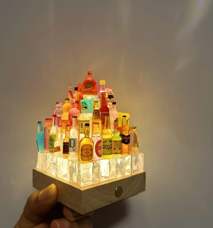 Handmade decoration of mini wine bottle castle night light ornaments