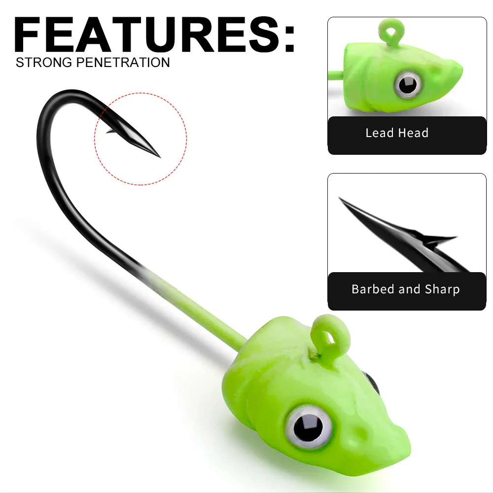 Sea.Yolo 5pcs/pack 3.5g/5g/7g Fish Head Hook Fishing Hook Barbed Hook Jig 3D Eye Lead Head Hook For Bass Ocean Boat Fishing