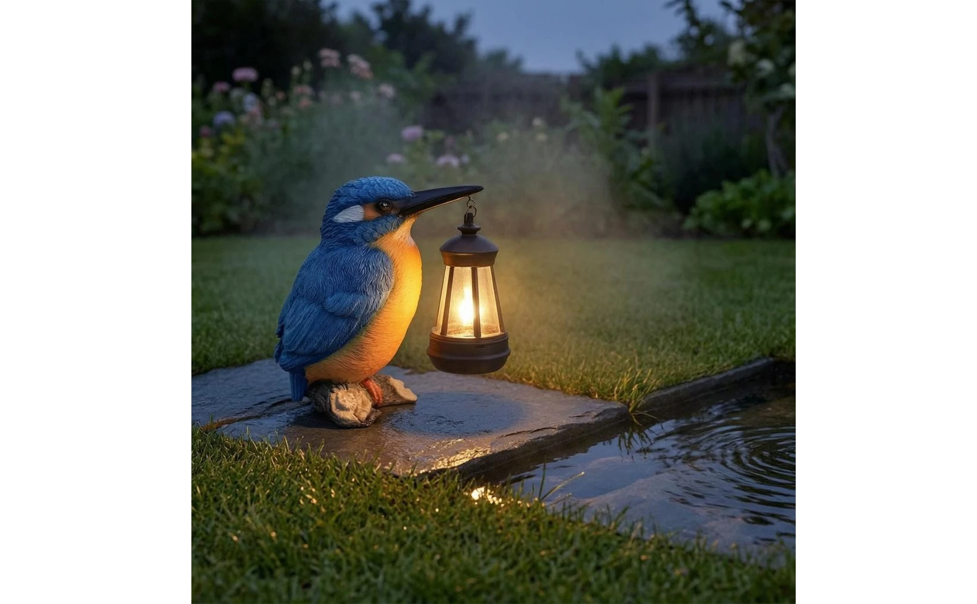 Solar Kingfisher Statue Resin Hanging Lantern Bird Bird Statue Light Realistic Design Outdoor Decor Weatherproof for Yard, Patio