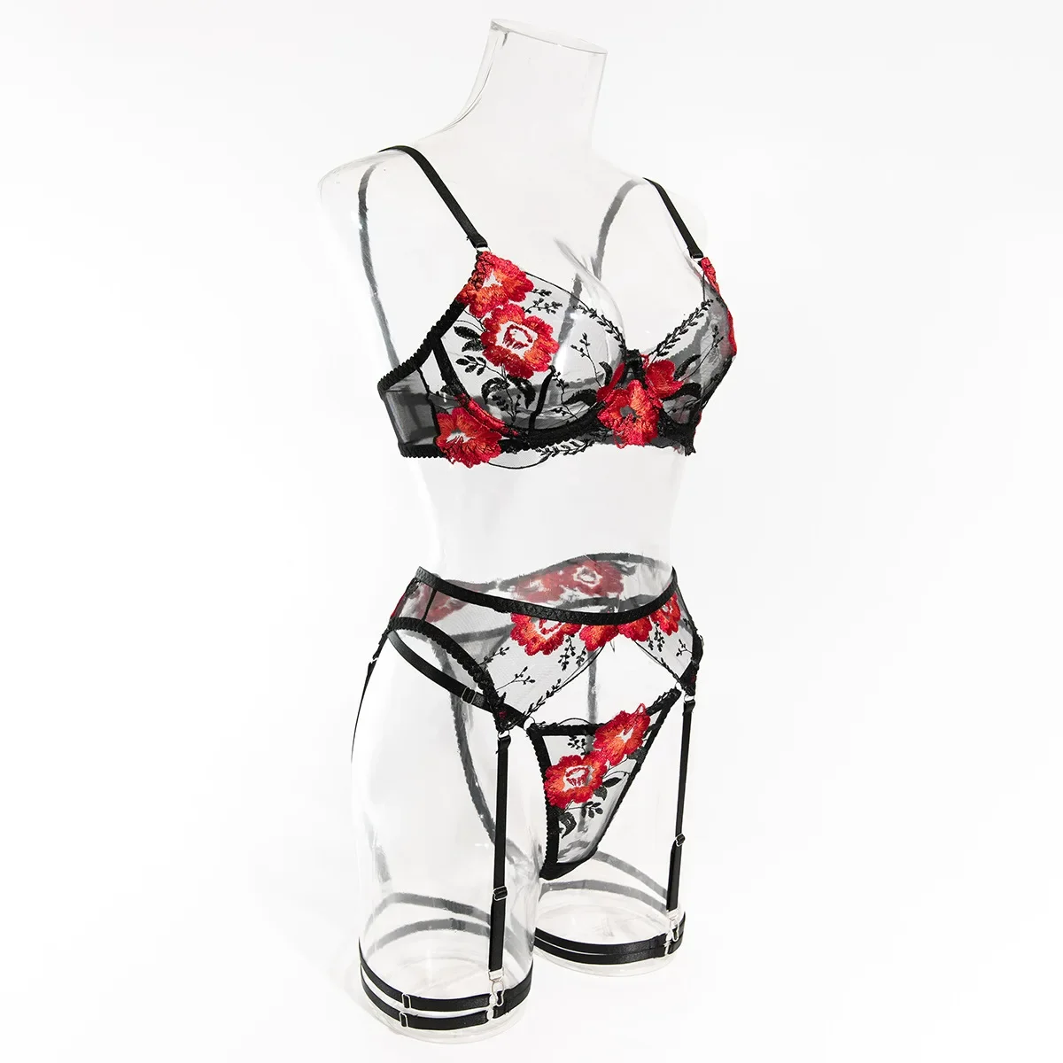 

Floral Erotic Lingerie For Full Set Woman 5-Pieces Transparent Bra Exotic Sets Femmes Luxury Ensemble Lingeries
