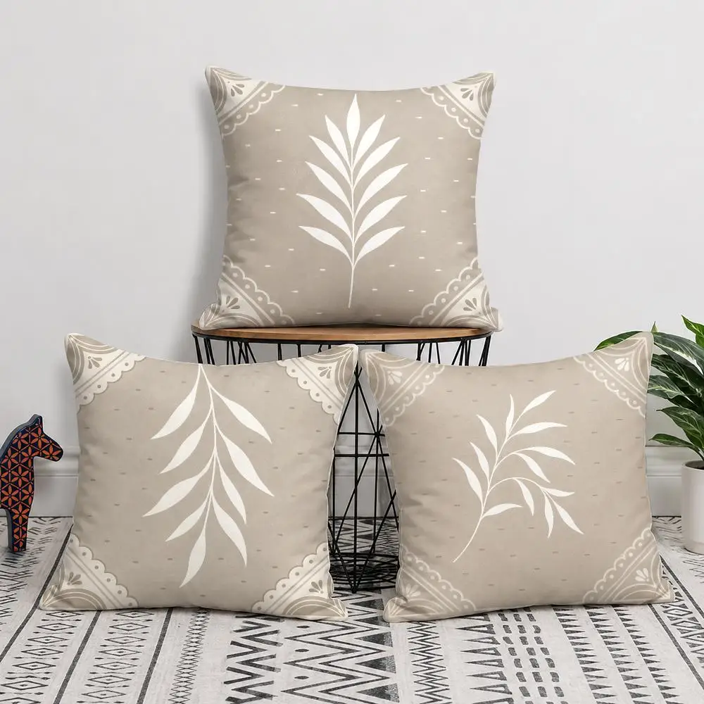 Neutral Modern Fern Boho Artwork Cushion Cover Soft Short Plush Pillow Cover Smooth Cozy Texture Cushion Case Home Decor