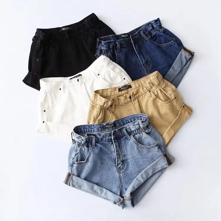 Summer 2018 Women's New Comfortable Five-Color Loose Waist Cuffed Denim Shorts Wide Leg Hot Pants Fashionable Versatile Shorts