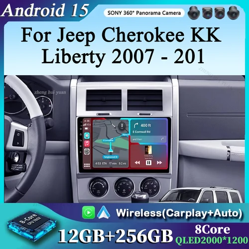 Carplay + Auto Android 15 para Jeep Cherokee KK Liberty 2007 - 2012 Radio de coche reproductor de vídeo Multimedia navegación GPS 4G Autoradio