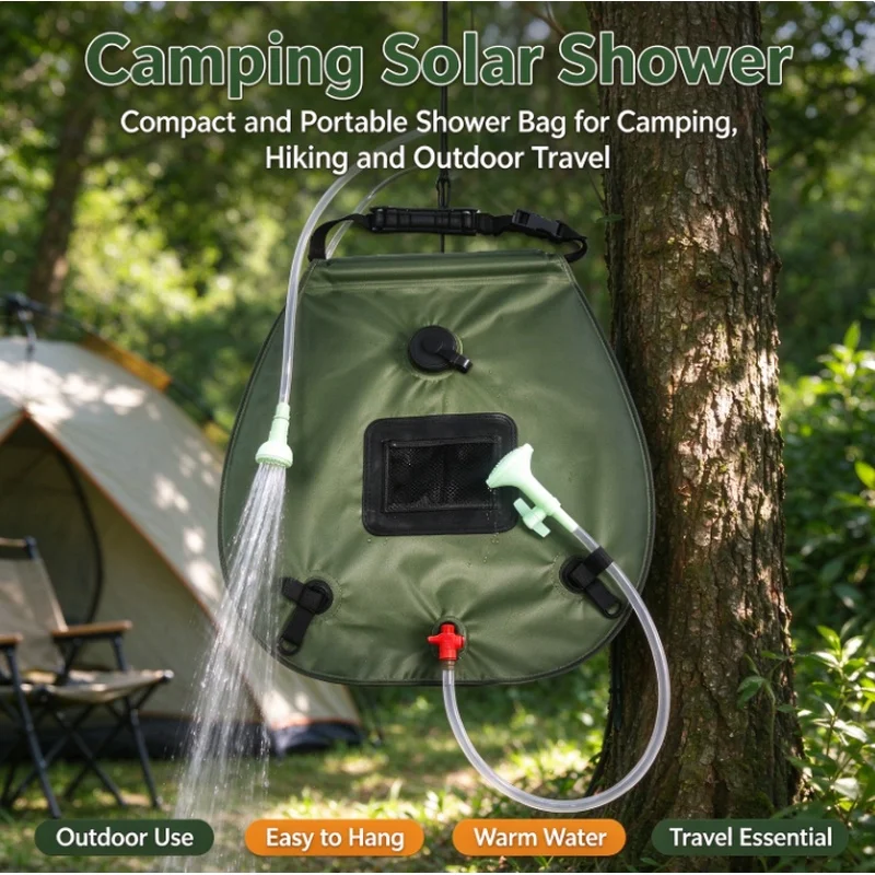 Stocking Stuffers Christmas Gift 20L Solar Heating Shower Bag 45°C Hot Water Shower Head Portable for Camping Beach Outdoor Bath
