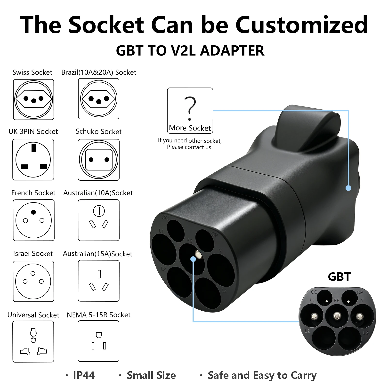 GB/T EV Discharge Adapter V2L Vehicle to Load 16A for Chinese Electric Vehicles Outdoor Camping Emergency Power Supply
