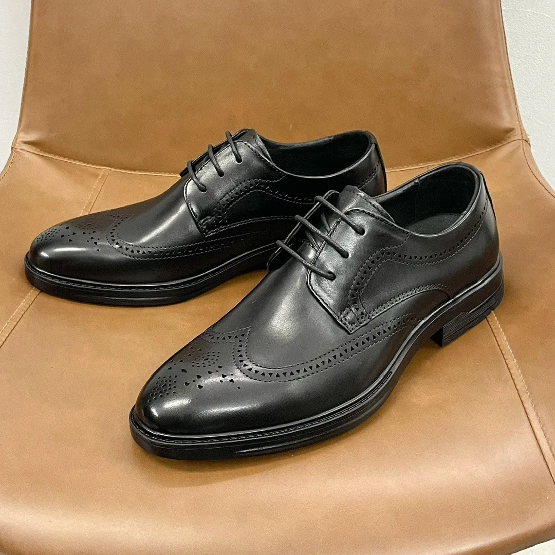 Black Round Head Male Loafers Cover Heel Men Casual Shoes Fall Hollow Out Lace-up Flats Fashion Dress Zapatos De Hombre