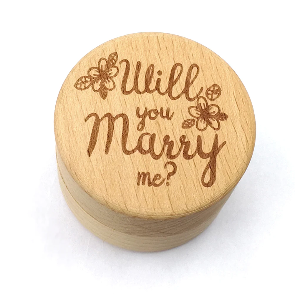 صندوق خاتم دائري خشبي عتيق حامل خواتم ريفية للخطوبة والزفاف مع كلمات حلوة هل تتزوج مني تصميم للاقتراح