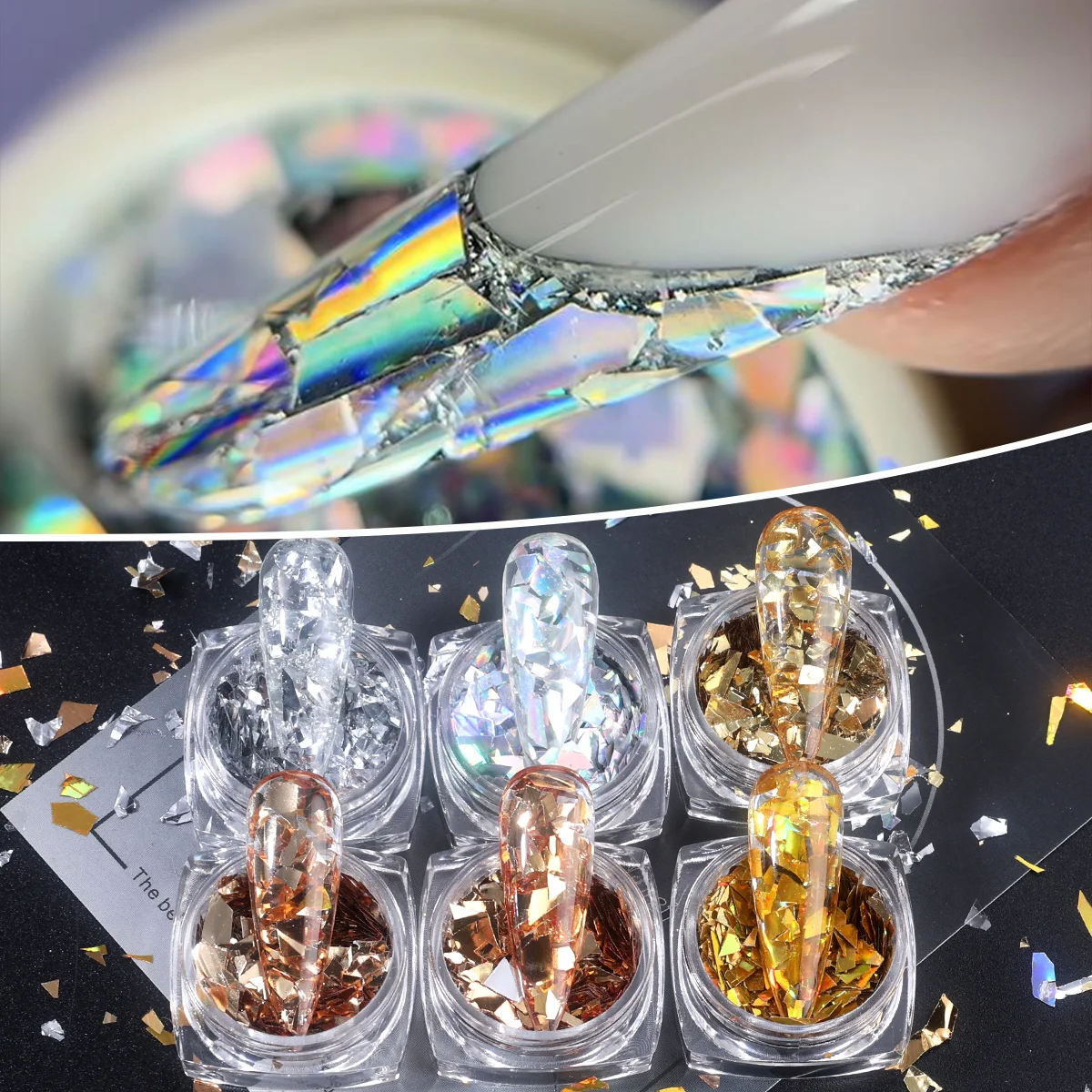 6pcs Holographic Irregular Nail Glitter Flakes Gold Silver Broken Chunky Sequin Gorgeous Mirror Slices Spangles Manicure Decor