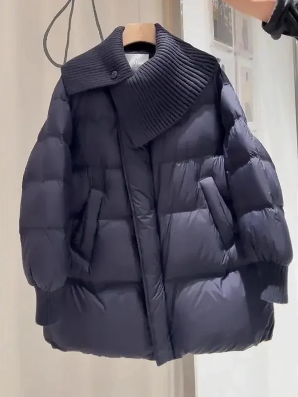 

Bla Knitted Puffer Jaet Women's Mid-Length Warm Cotton Coat New Sle Korean Sle Commute Loose Fit Long Sve Zipper