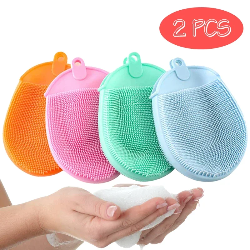 2Pcs Soft Silicone Body Brush Wash Bath Shower Two-Sided Exfoliating Skin Fit For Body Bath Shampoo Facial Spa Massage Brush New