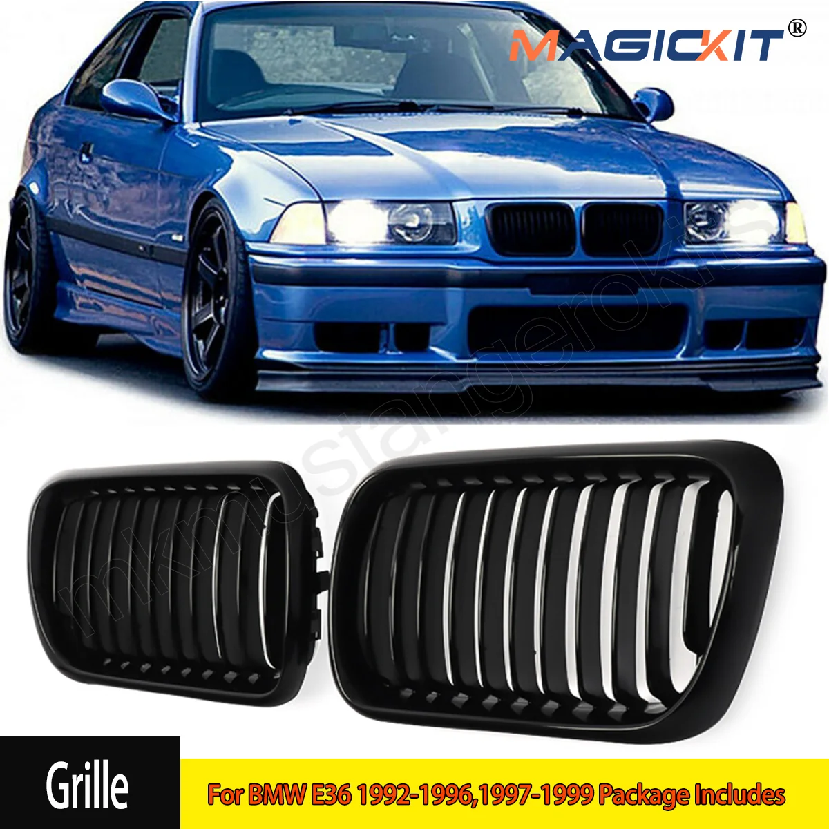 For BMW 318i 323i 325i 320i 328i  1997 1998 1999  Matte Black ABS E36 Grille Front Replacement Hood Kidney Grill