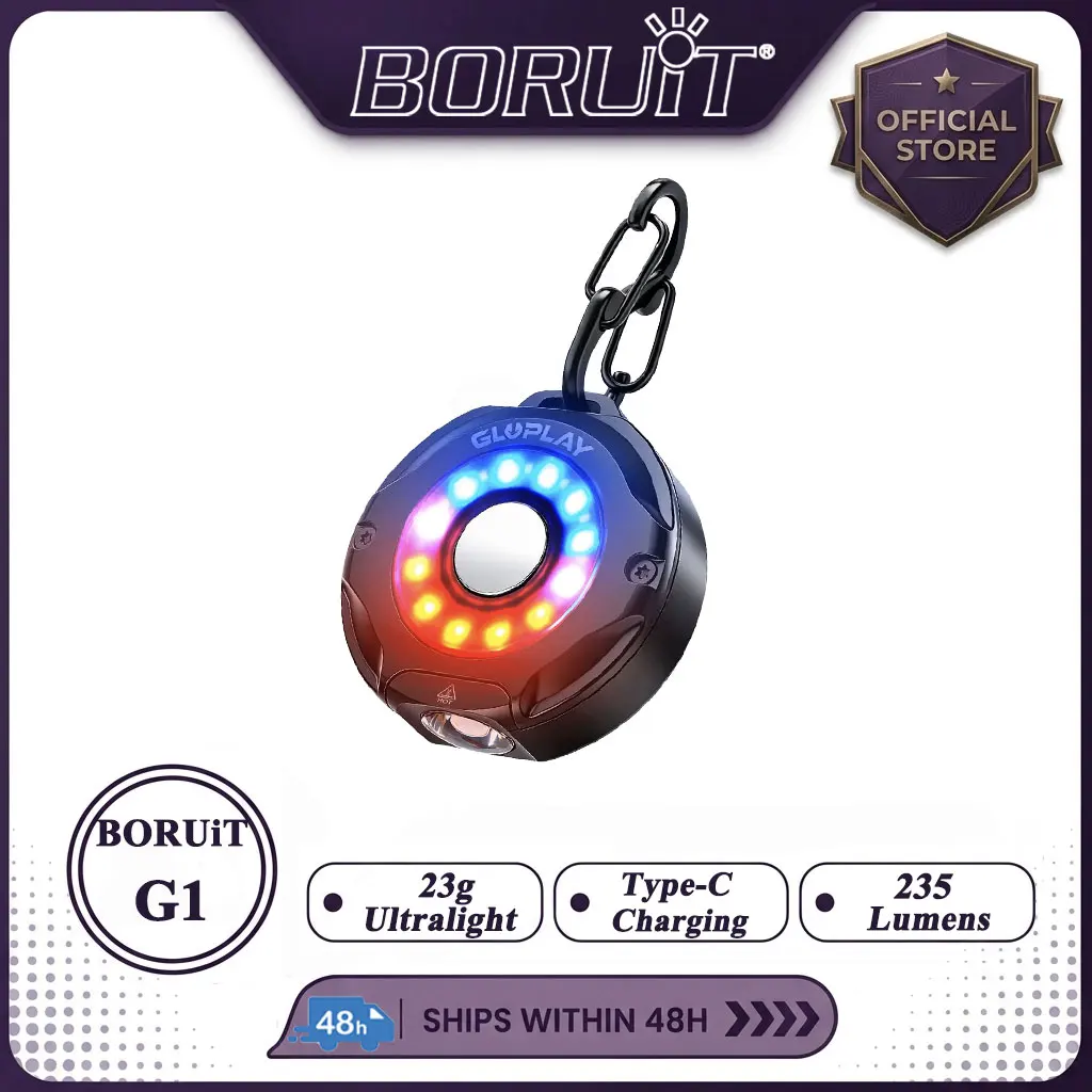 BORUiT G1 Mini EDC Keychain Flashlight 235LM Type-C Rechargeable Torch RGB Side Light Beacon Signal Lamp IP67 Waterproof Pocket